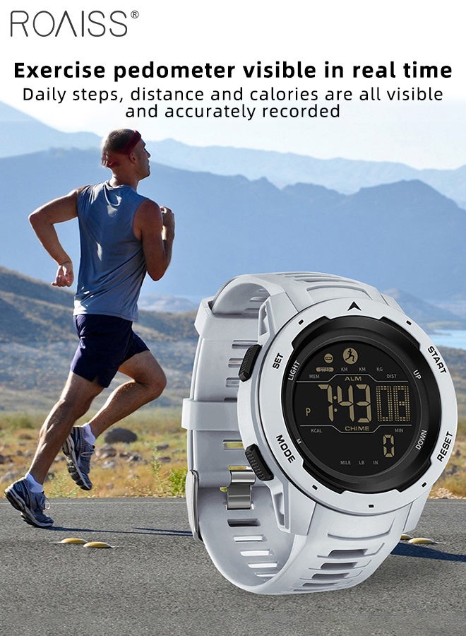 Men's Round Digital Sports Electronic Watch, TPU Strap Multifunctional Exercise Timer and Calorie Recording Waterproof Luminous Electronic Quartz Wristwatch as Gift for Men