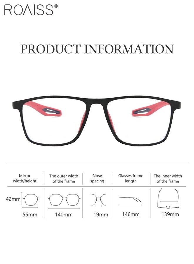 Men's Blue Light Blocking Glasses Anti UV and Glare Blue Light Filter Computer Glasses Rectangular Color Changing Anti Eyestrain Headache Sports Eyewear with Super Light TR Frame Black Red 55mm