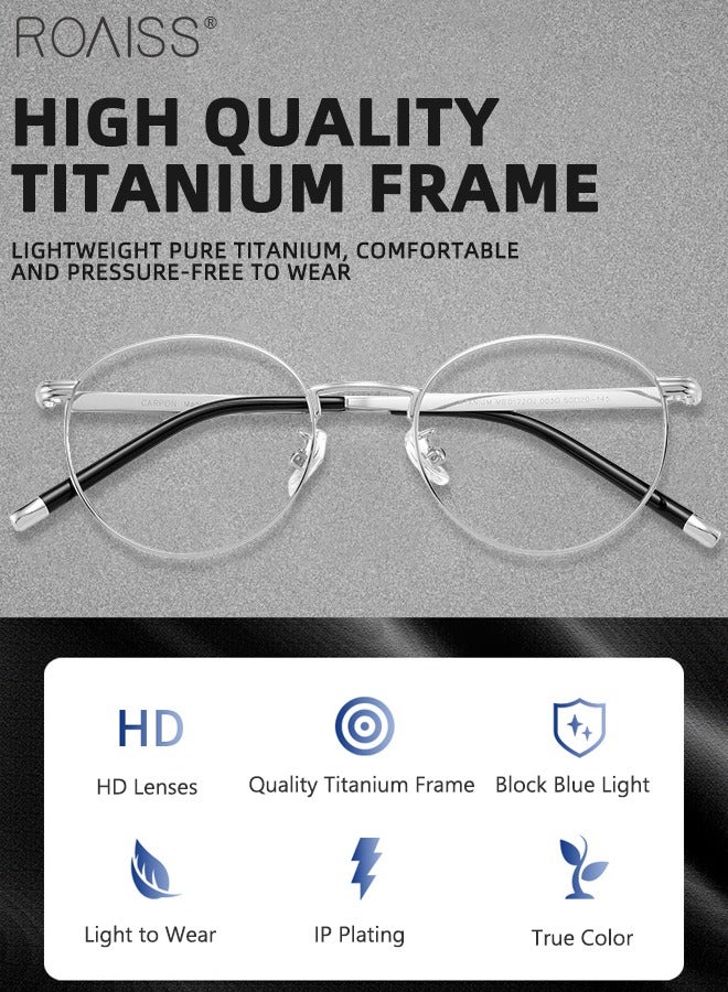 Blue Light Blocking Glasses Blue Light Filter Computer Reading Gaming TV Phones Round Eyeglasses with Titanium Frame Fashion Anti Eyestrain Headache Eyewear for Men Women Silver 50mm