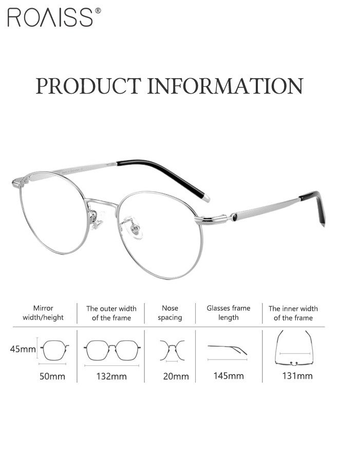 Blue Light Blocking Glasses Blue Light Filter Computer Reading Gaming TV Phones Round Eyeglasses with Titanium Frame Fashion Anti Eyestrain Headache Eyewear for Men Women Silver 50mm