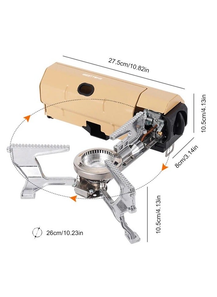 Camping Gas Stove 2670W Portable Folding Cassette Gas Burner Outdoor Picnic Travel Cooking Grill Cooker Heating System (Khaki)
