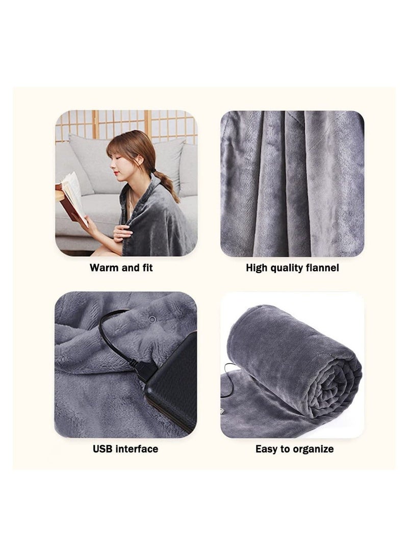 Electric Heating Blanket, USB Thermostatic Heat Mat for Back Pain Relief and Cramps Relief with 3 Heat Settings & Auto Shut Off Timer, Gray Flannel Electric Overblanket for Sofa, 140x80cm
