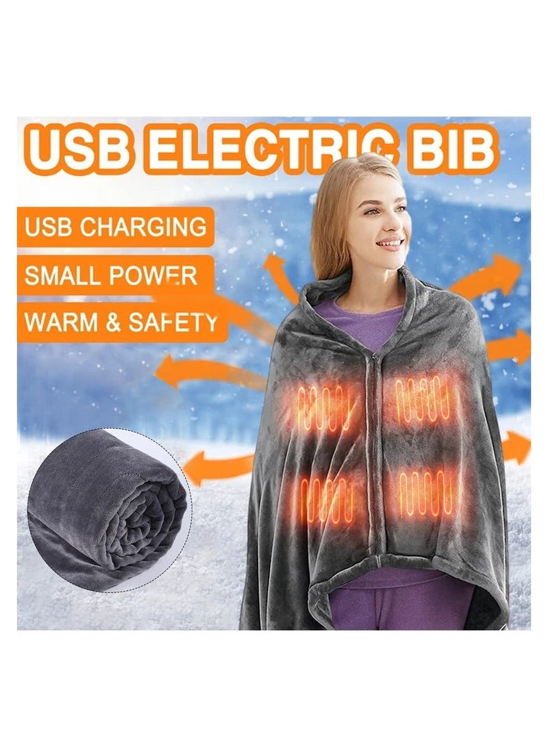 Electric Heating Blanket, USB Thermostatic Heat Mat for Back Pain Relief and Cramps Relief with 3 Heat Settings & Auto Shut Off Timer, Gray Flannel Electric Overblanket for Sofa, 140x80cm