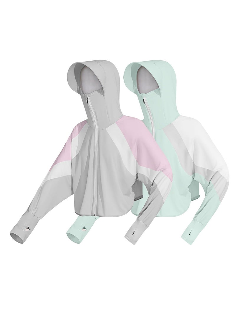 UV Protection Clothing, 2 Pcs Sun Protection Hoodie Jacket, Full Zip Clothing for Women Fit Size S-XL
