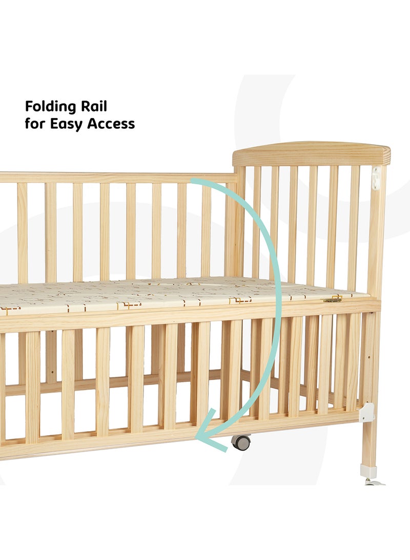 Portable, Durable, Decay Resistant, Foldable Baby Wooden Crib With 3 Adjustable Heights, 129 X 69 X 96 CM, 0 To 4 Years