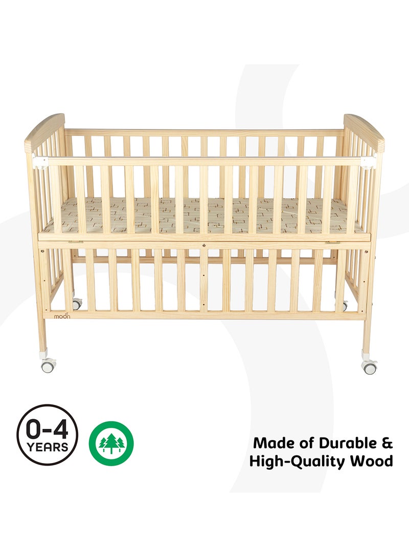 Portable, Durable, Decay Resistant, Foldable Baby Wooden Crib With 3 Adjustable Heights, 129 X 69 X 96 CM, 0 To 4 Years