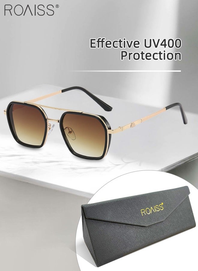 Men's Square Polarized Sunglasses, UV400 Protection Sun Glasses with Metal Frame, Fashion Anti-Glare Sun Shades for Men Driving, Fishing, Traveling, Black Gold, 56mm