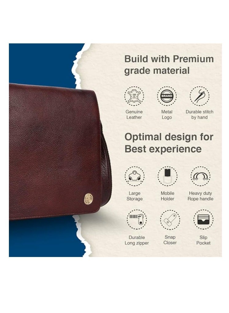 leather Messenger Slings Bag, Brown|SB1159
