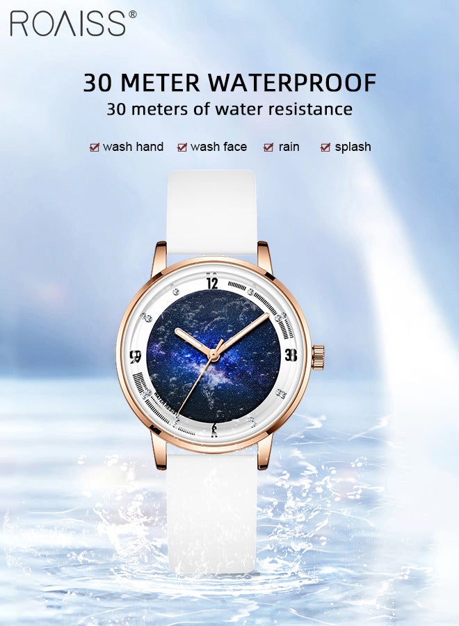 Silicone Strap Quartz Watches for Women, Analog Display Round Starry Sky Dial, Waterproof Luminous Simple WristWatch as Gift for Ladies