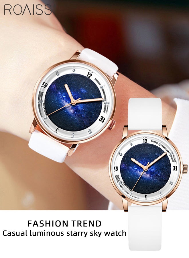 Silicone Strap Quartz Watches for Women, Analog Display Round Starry Sky Dial, Waterproof Luminous Simple WristWatch as Gift for Ladies