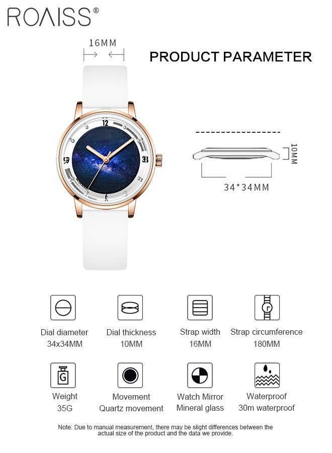 Silicone Strap Quartz Watches for Women, Analog Display Round Starry Sky Dial, Waterproof Luminous Simple WristWatch as Gift for Ladies