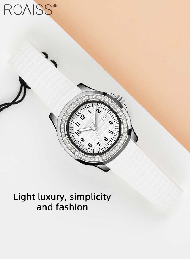 Women's Silicone Strap Quartz Watch, Analog Display Round Dial with Rhinestones Decorated Bezel, Waterproof Fashion Simple Wristwatch as Gift for Ladies