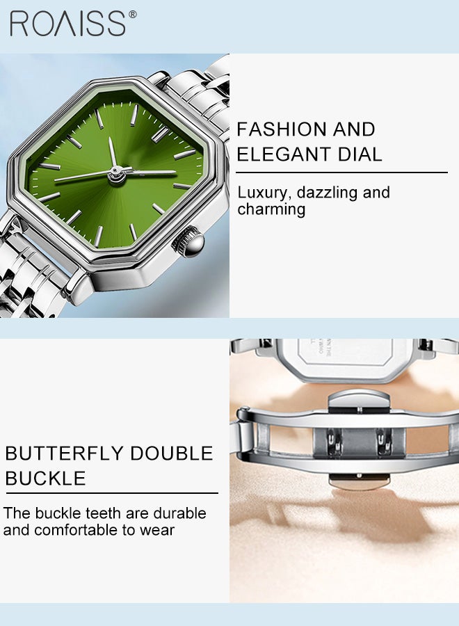 Women's Steel Strap Quartz Watch, Analog Display Square Green Dial, Fashion Luxurious Simple Waterproof Wristwatch as Gift for Ladies