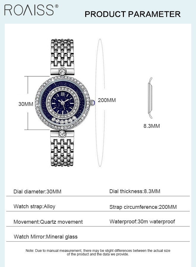 Starry Sky Quartz Watches with Alloy Strap for Women, Analog Display Round Dial with Flowing Diamonds, Luxurious Waterproof Wristwatch as Gift for Ladies