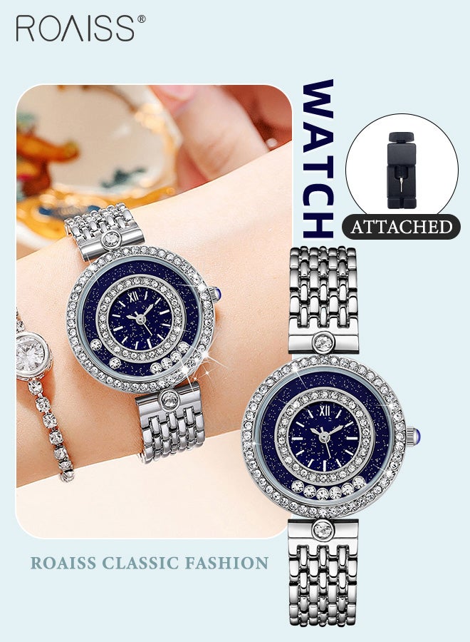 Starry Sky Quartz Watches with Alloy Strap for Women, Analog Display Round Dial with Flowing Diamonds, Luxurious Waterproof Wristwatch as Gift for Ladies
