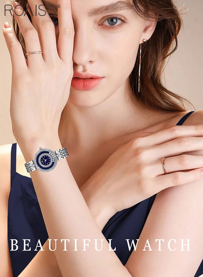 Starry Sky Quartz Watches with Alloy Strap for Women, Analog Display Round Dial with Flowing Diamonds, Luxurious Waterproof Wristwatch as Gift for Ladies