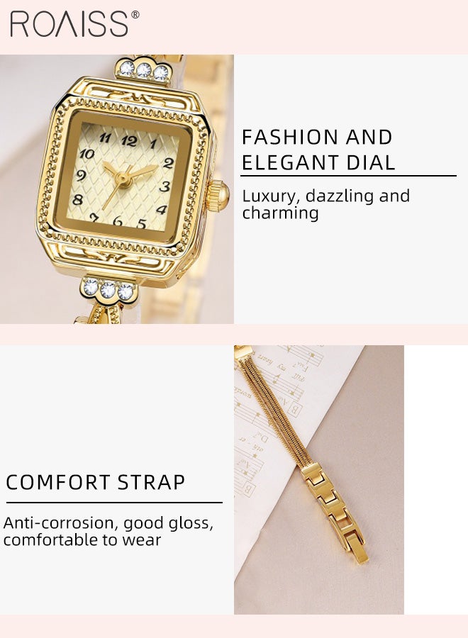 Women's Copper Bracelet Strap Quartz Watches, Analog Display Square Dial with Rhinestones Decoration, Waterproof Luxurious Retro Wristwatch as Gift for Ladies