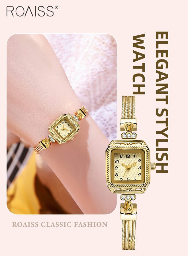 Women's Copper Bracelet Strap Quartz Watches, Analog Display Square Dial with Rhinestones Decoration, Waterproof Luxurious Retro Wristwatch as Gift for Ladies