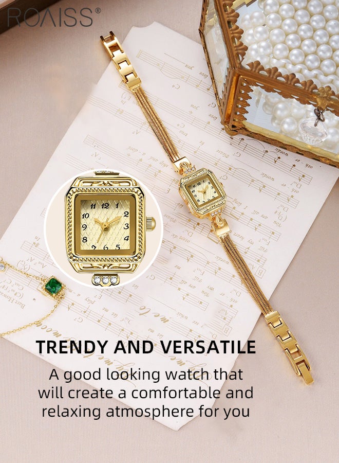 Women's Copper Bracelet Strap Quartz Watches, Analog Display Square Dial with Rhinestones Decoration, Waterproof Luxurious Retro Wristwatch as Gift for Ladies