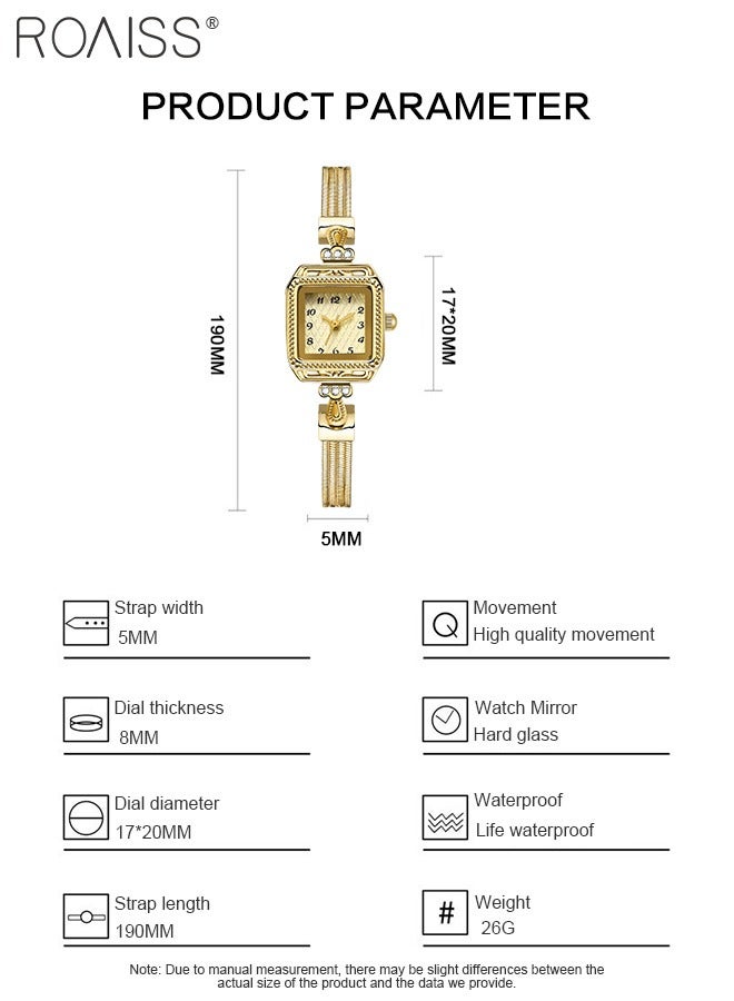 Women's Copper Bracelet Strap Quartz Watches, Analog Display Square Dial with Rhinestones Decoration, Waterproof Luxurious Retro Wristwatch as Gift for Ladies