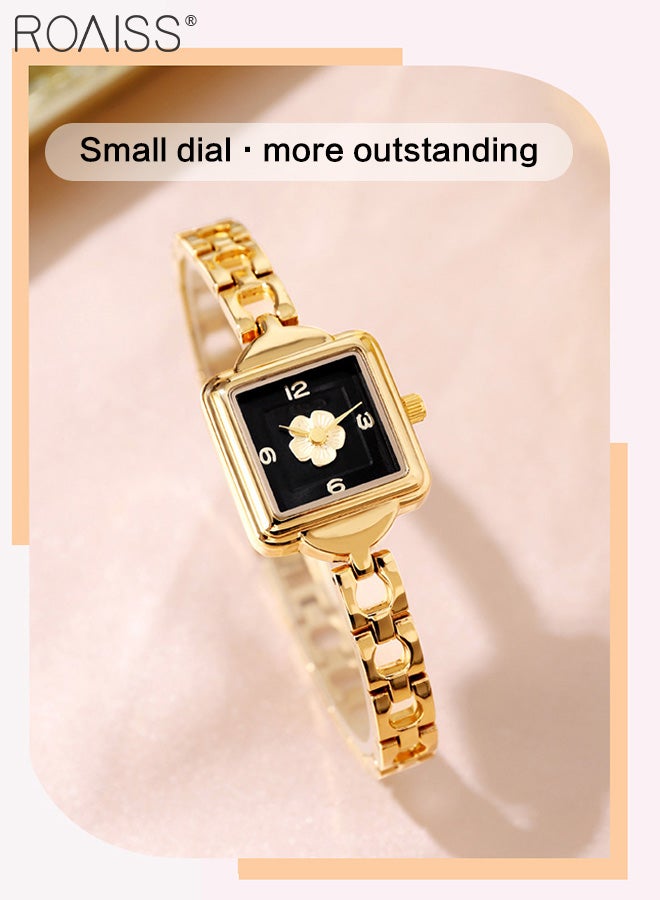 Women's Alloy Strap Quartz Watch, Analog Display Square Camellia Pattern Dial, Waterproof Luxurious Vintage Wristwatch as Gift for Ladies