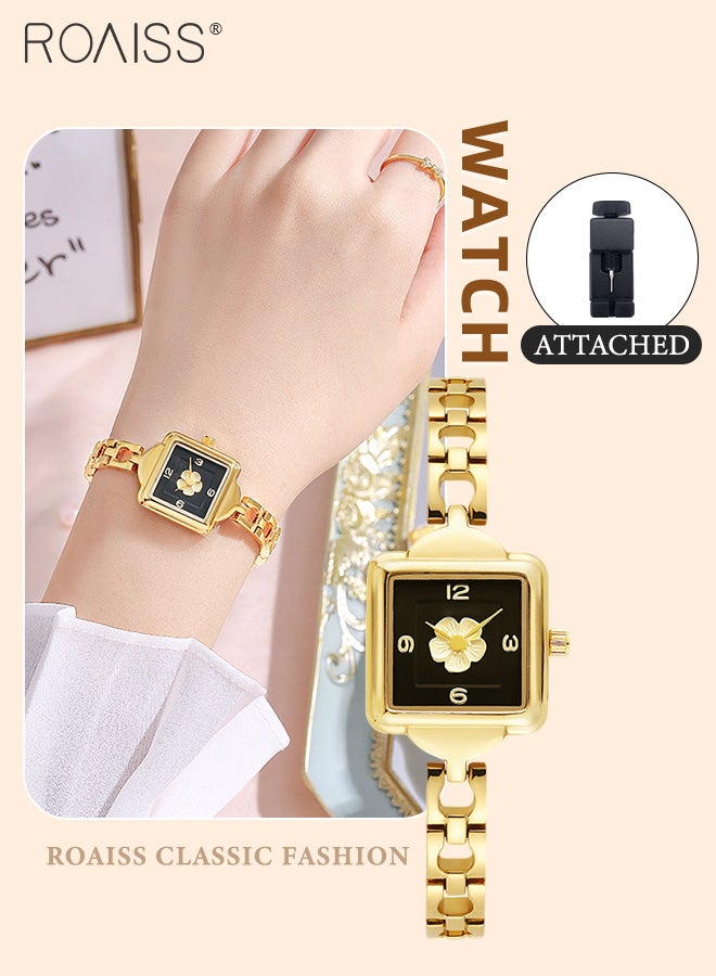 Women's Alloy Strap Quartz Watch, Analog Display Square Camellia Pattern Dial, Waterproof Luxurious Vintage Wristwatch as Gift for Ladies