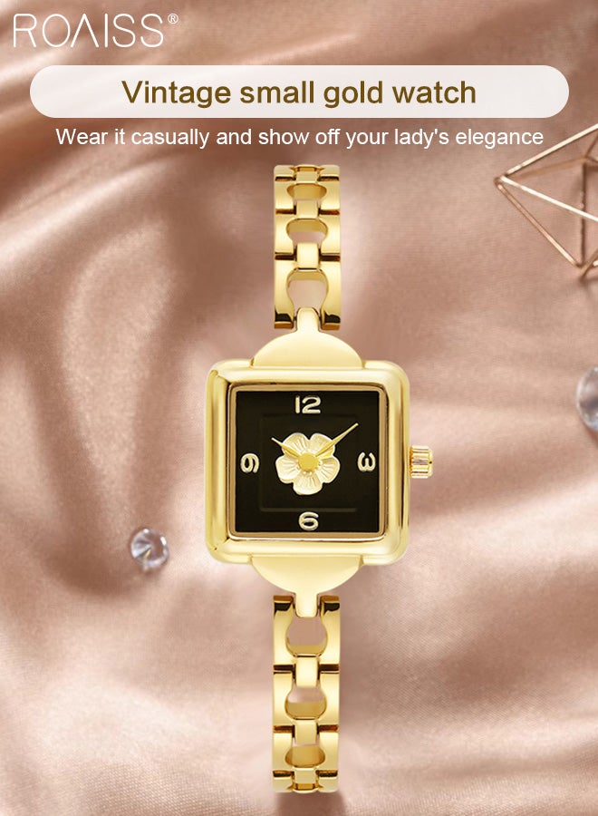 Women's Alloy Strap Quartz Watch, Analog Display Square Camellia Pattern Dial, Waterproof Luxurious Vintage Wristwatch as Gift for Ladies