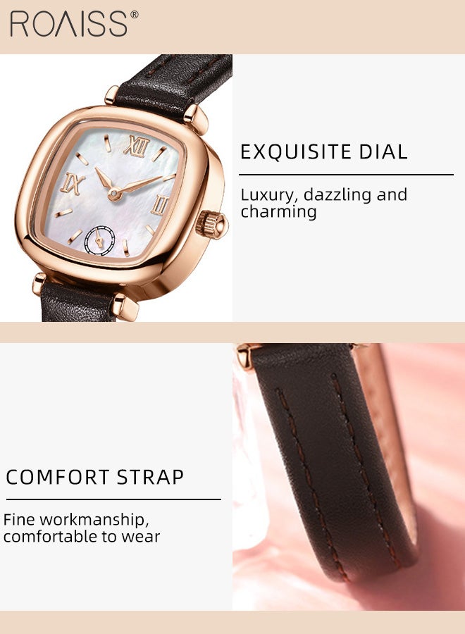 Leather Strap Quartz Watch for Women, Analog Display Square Fritillary Texture Dial, Simple Exquisite Fashionable Waterproof Wristwatch as Gift for Ladies