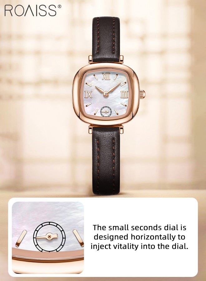 Leather Strap Quartz Watch for Women, Analog Display Square Fritillary Texture Dial, Simple Exquisite Fashionable Waterproof Wristwatch as Gift for Ladies