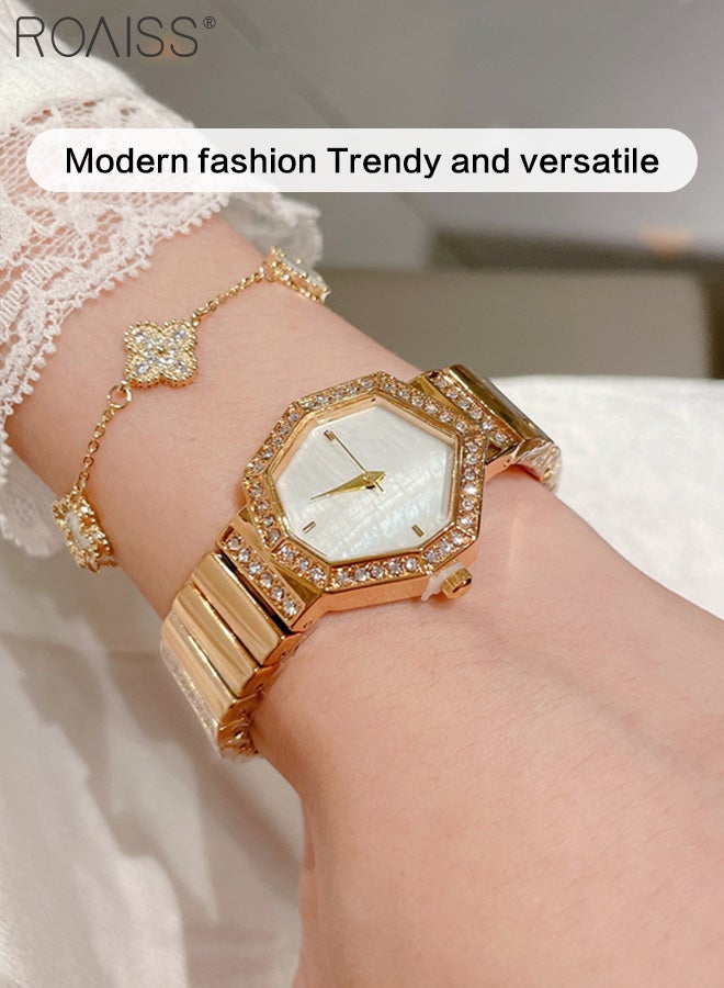 Alloy Strap Quartz Watches for Women, Analog Display Irregular Octagon Dial with Rhinestones Decoration, Fashion Luxurious Wristwatch as Gift for Ladies