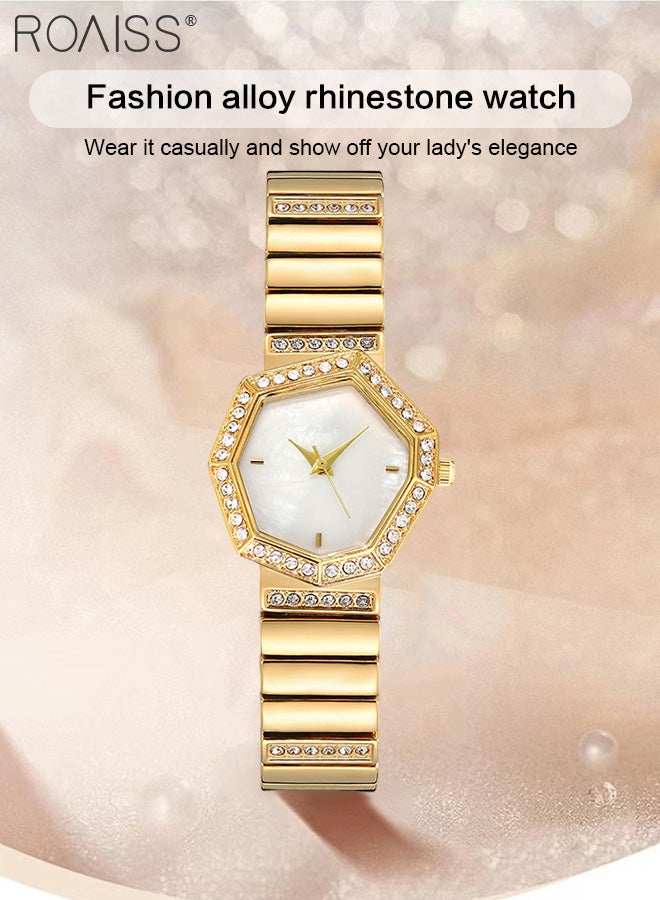Alloy Strap Quartz Watches for Women, Analog Display Irregular Octagon Dial with Rhinestones Decoration, Fashion Luxurious Wristwatch as Gift for Ladies