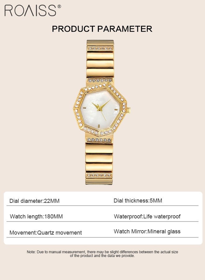 Alloy Strap Quartz Watches for Women, Analog Display Irregular Octagon Dial with Rhinestones Decoration, Fashion Luxurious Wristwatch as Gift for Ladies