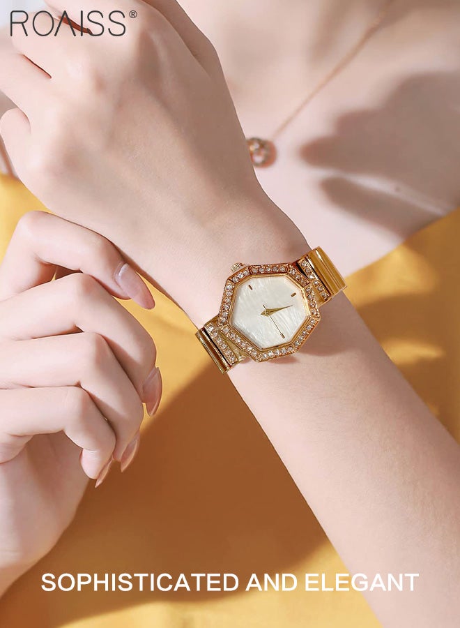 Alloy Strap Quartz Watches for Women, Analog Display Irregular Octagon Dial with Rhinestones Decoration, Fashion Luxurious Wristwatch as Gift for Ladies