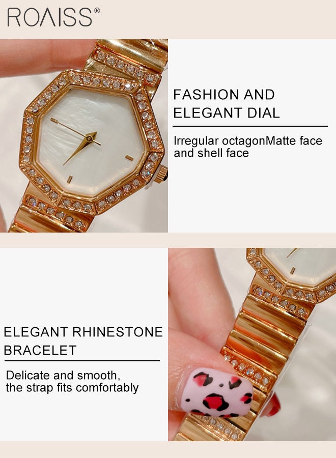Alloy Strap Quartz Watches for Women, Analog Display Irregular Octagon Dial with Rhinestones Decoration, Fashion Luxurious Wristwatch as Gift for Ladies