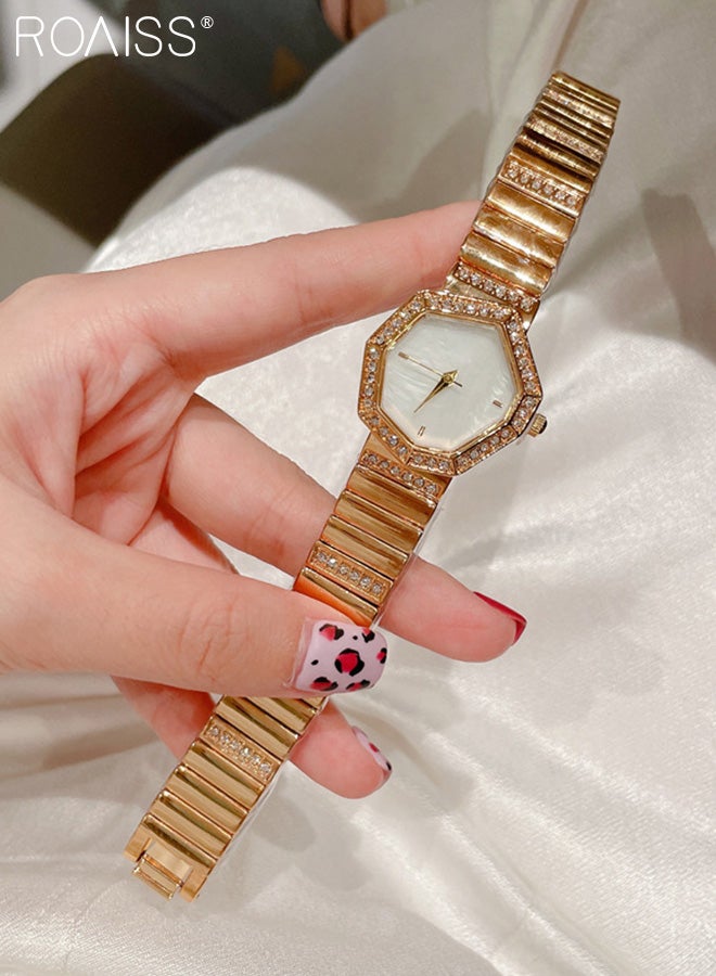 Alloy Strap Quartz Watches for Women, Analog Display Irregular Octagon Dial with Rhinestones Decoration, Fashion Luxurious Wristwatch as Gift for Ladies