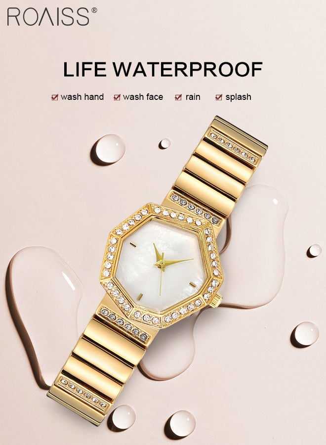 Alloy Strap Quartz Watches for Women, Analog Display Irregular Octagon Dial with Rhinestones Decoration, Fashion Luxurious Wristwatch as Gift for Ladies