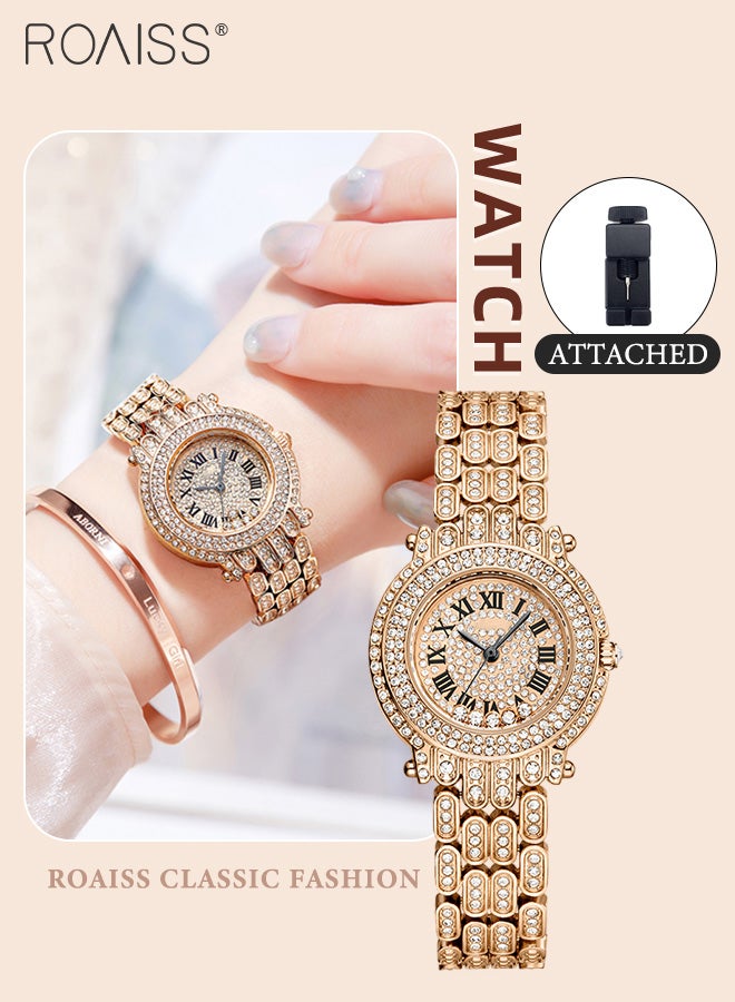 Women's Steel Band Quartz Watch, Analog Display Round Dial with Zirconium Diamonds Decoration, Waterproof Luxurious Wristwatch as Gift for Ladies