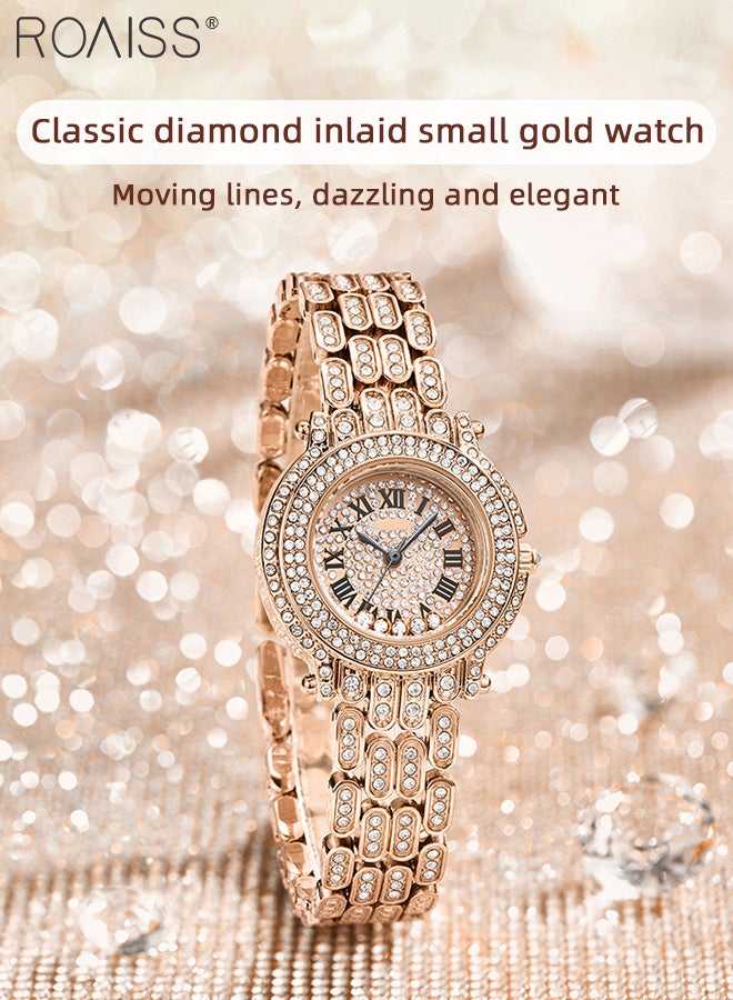 Women's Steel Band Quartz Watch, Analog Display Round Dial with Zirconium Diamonds Decoration, Waterproof Luxurious Wristwatch as Gift for Ladies