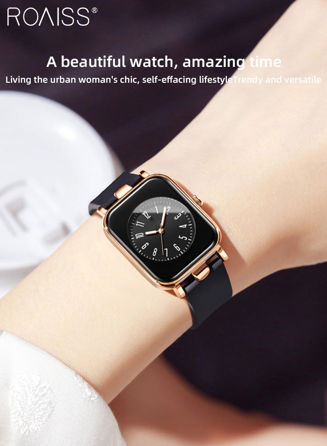 Women's Silicone Strap Quartz Watch, Analog Display Rectangle Dial, Waterproof Luminous Fashionable Simple Wristwatch as Gift for Ladies