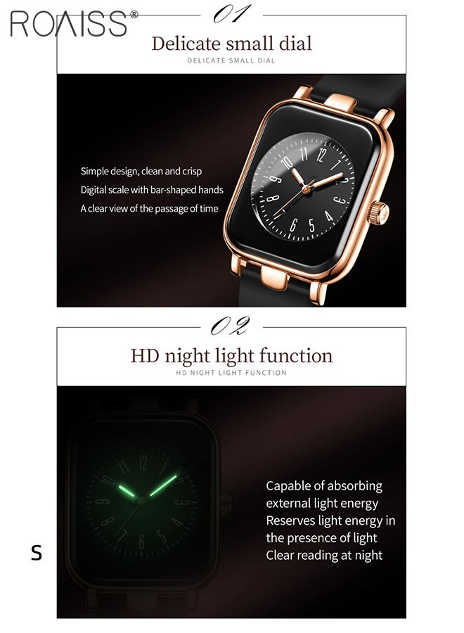 Women's Silicone Strap Quartz Watch, Analog Display Rectangle Dial, Waterproof Luminous Fashionable Simple Wristwatch as Gift for Ladies