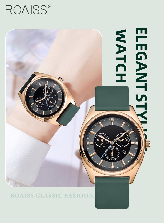 Women's Silicone Strap Quartz Watch, Analog Display Round Dial with Decorative Sub-dials, Waterproof Luminous Luxurious Wristwatch as Gift for Ladies