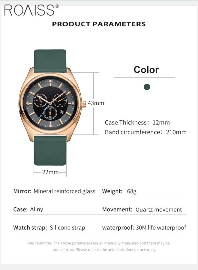 Women's Silicone Strap Quartz Watch, Analog Display Round Dial with Decorative Sub-dials, Waterproof Luminous Luxurious Wristwatch as Gift for Ladies