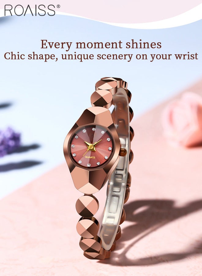 Women's Tungsten Steel Strap Quartz Watch, Analog Display Round Dial with Zirconium Diamonds Decoration, Waterproof Luxurious Exquisite Wristwatch as Gift for Ladies