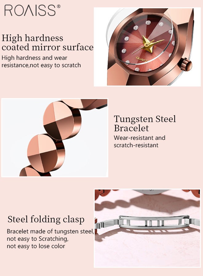 Women's Tungsten Steel Strap Quartz Watch, Analog Display Round Dial with Zirconium Diamonds Decoration, Waterproof Luxurious Exquisite Wristwatch as Gift for Ladies