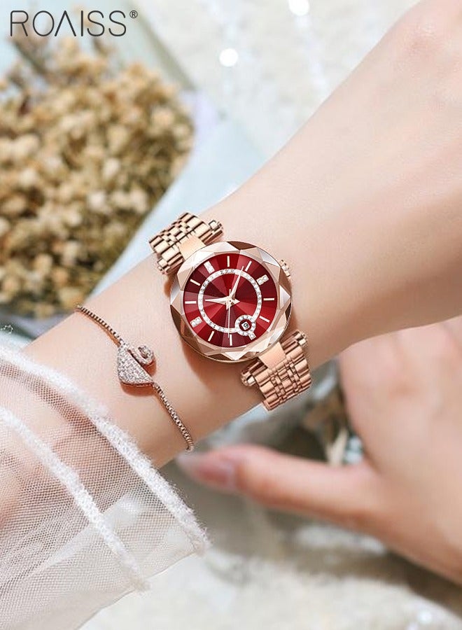 Women's Steel Strap Quartz Watch Analog Display Round Dial with Zirconium Diamonds Decoration and Rhombus Cut Design Waterproof Luxurious Wristwatch as Gift for Ladies