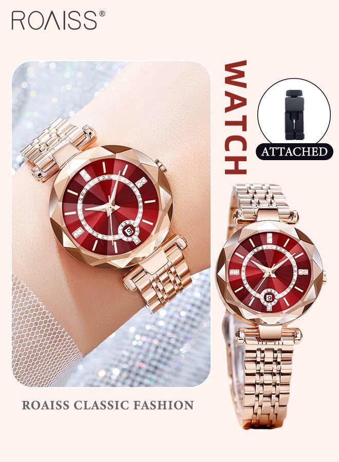 Women's Steel Strap Quartz Watch Analog Display Round Dial with Zirconium Diamonds Decoration and Rhombus Cut Design Waterproof Luxurious Wristwatch as Gift for Ladies