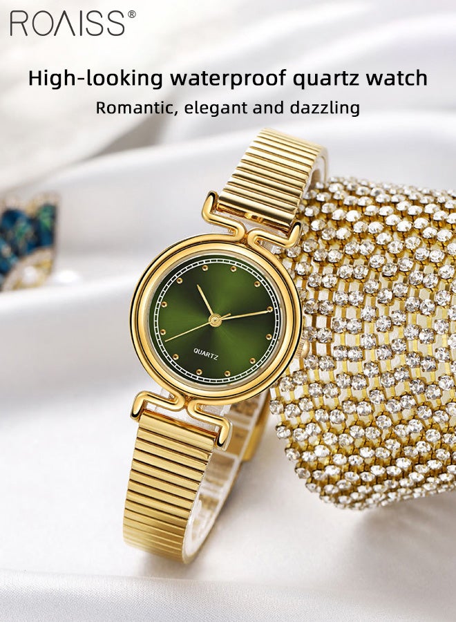 Women's Alloy Band Quartz Watch, Analog Display Round Sunray Pattern Dial, High-end Luxurious Waterproof Wristwatch as Gift for Ladies