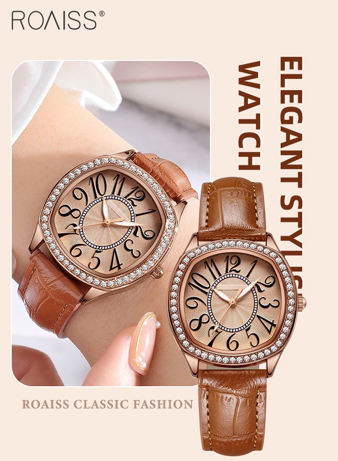 Women's PU Leather Quartz Watch, Analog Display Square Dial with Rhinestones Decorated Bezel, Waterproof Elegant Wristwatch as Gift for Ladies