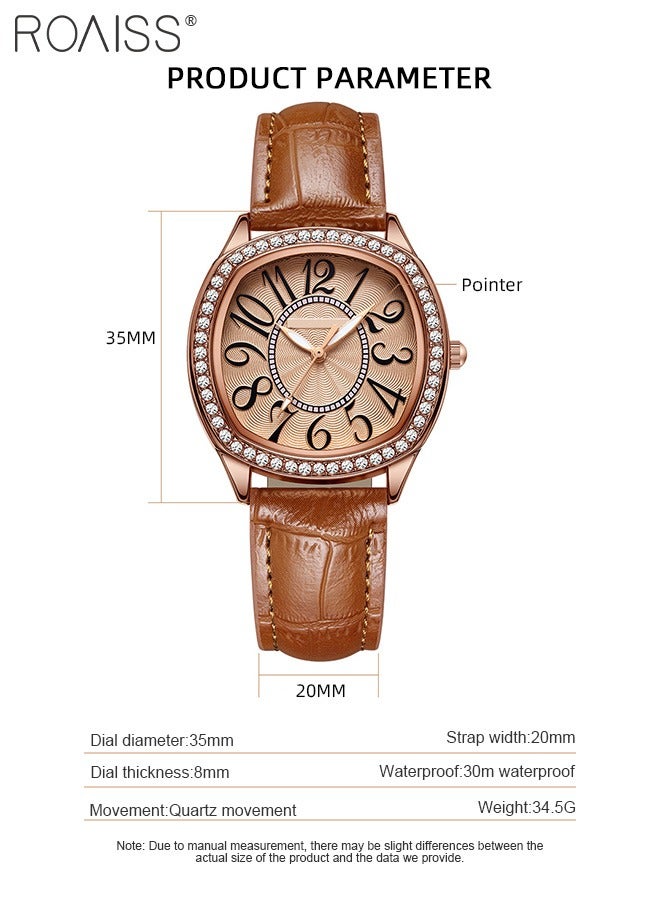 Women's PU Leather Quartz Watch, Analog Display Square Dial with Rhinestones Decorated Bezel, Waterproof Elegant Wristwatch as Gift for Ladies