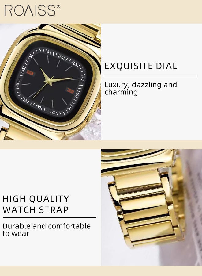 Women's Steel Strap Quartz Watch, Analog Display Square Black Dial, Waterproof Luxurious Retro Wristwatch as Gift for Ladies